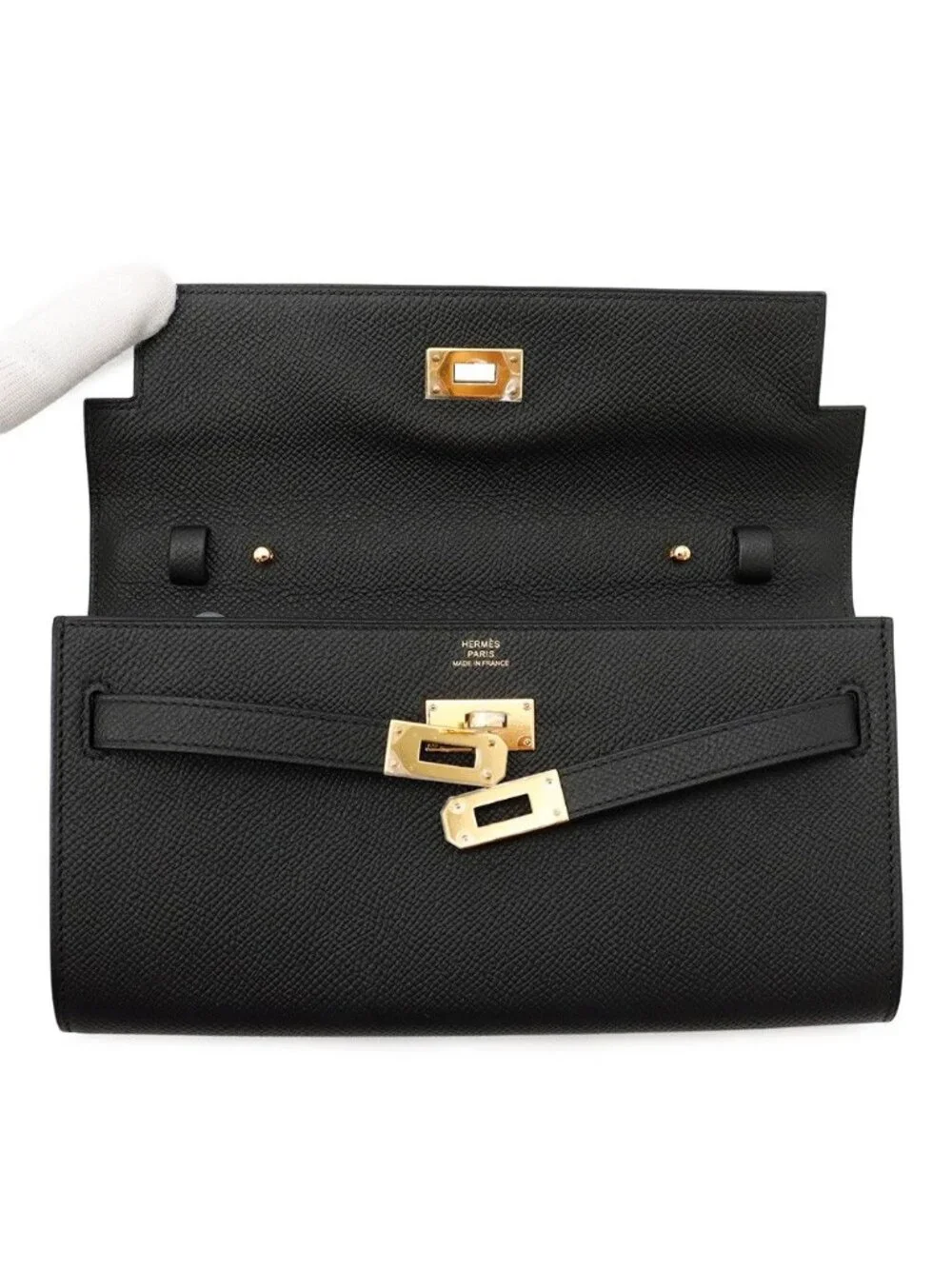 Hermes Kelly Wallet Long To Go Black Gold Epsom